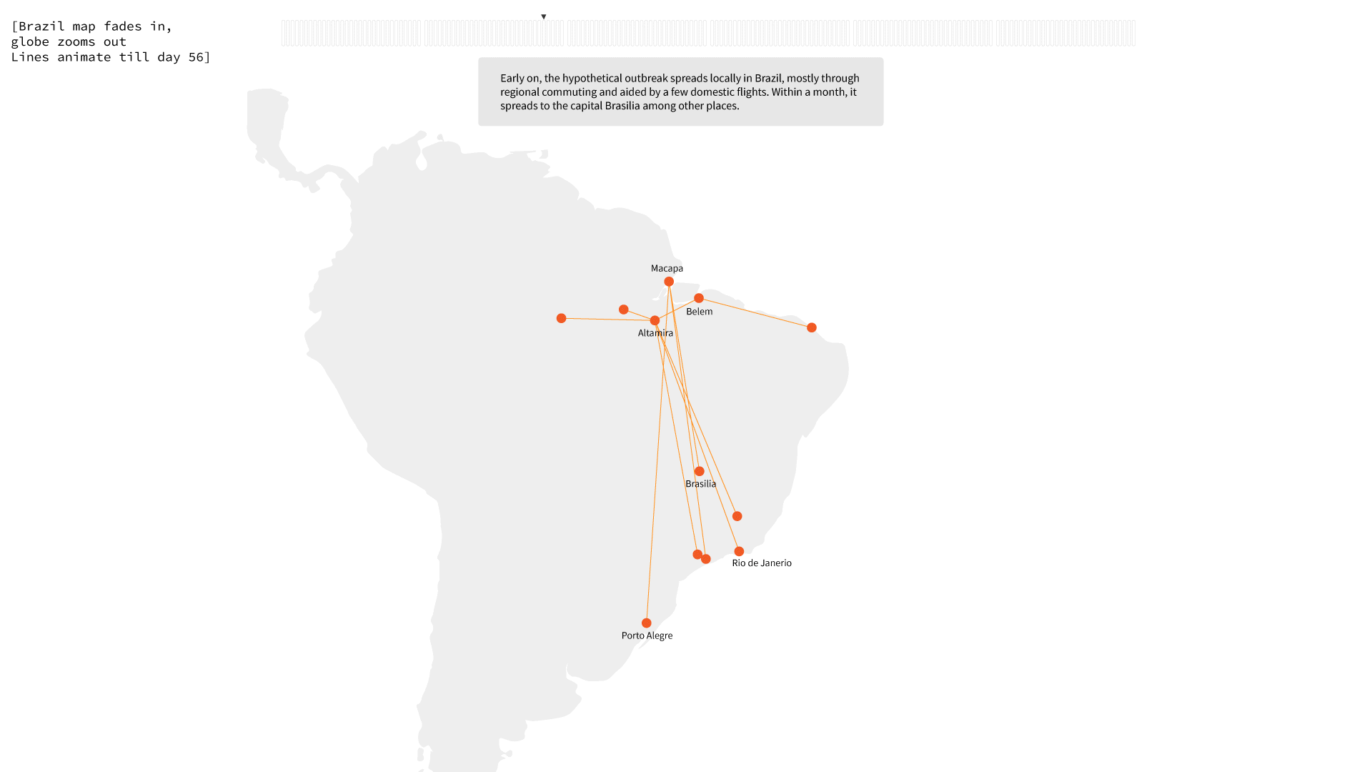 Animated mockup of the transmission narrative playing out on the globe.