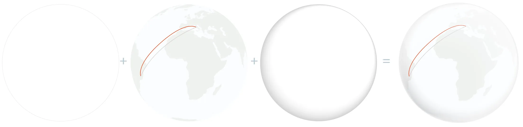 A globe built from layered light and shadow gradients.