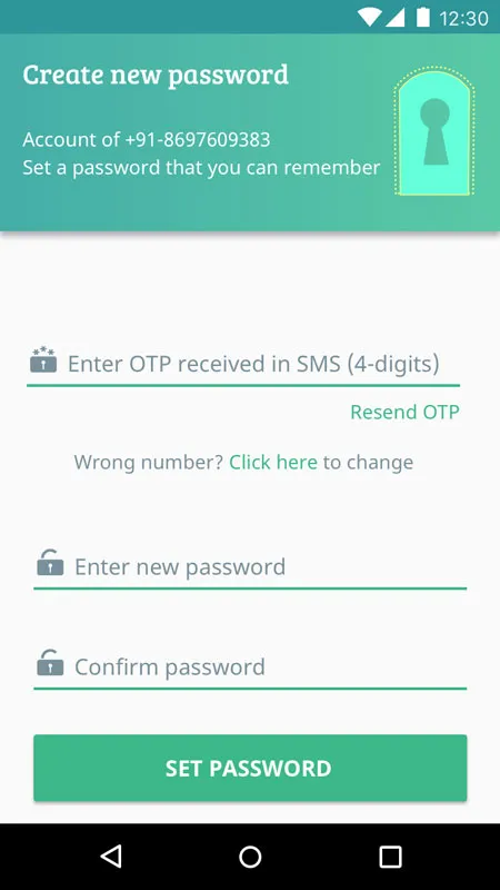 Screen mockup to create new password