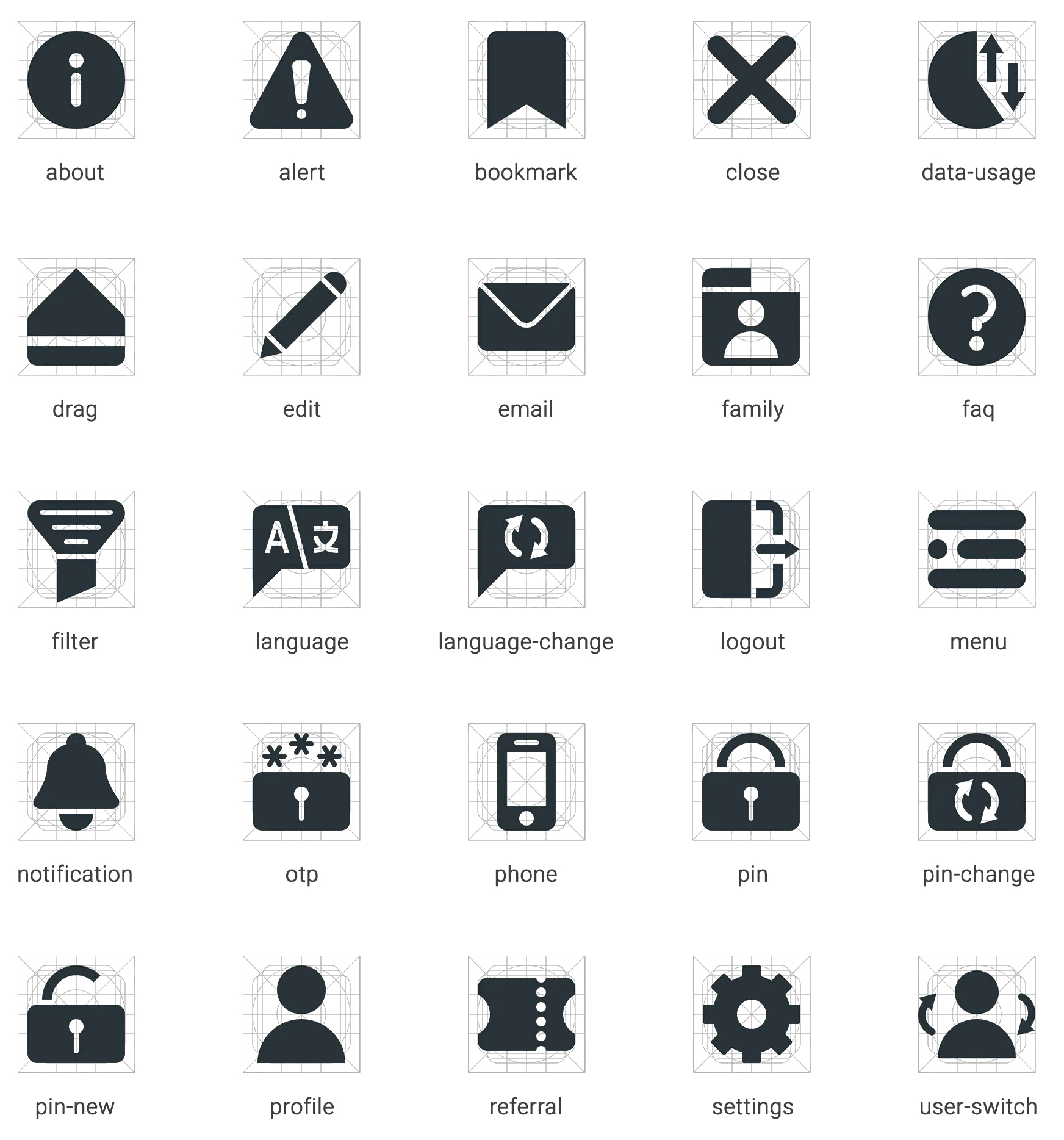 Icons designed for the app