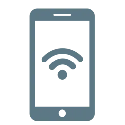 Icon of a Wi-Fi signal displayed inside an outline of a mobile phone