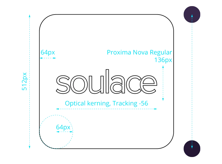 Outline view of the logo showing dimensions and measurements.