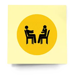 Icon of two people sitting on chairs and chatting